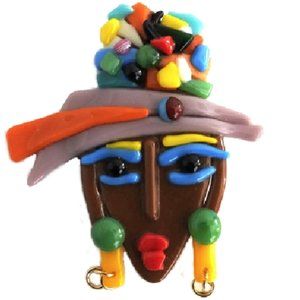 NWOT Art Glass Brooch Art Deco Woman Face New